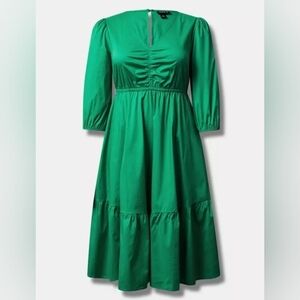 2X • Torrid • Midi Poplin Tiered Elegant Green Dress